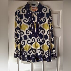 Tory Burch Ciera Printed Tunic Top – Navy/Yellow/White – Size S